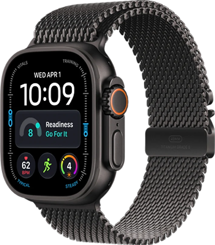 שעון חכם Apple Watch Ultra 4 עם רצועת Milanese — מבט קדמי